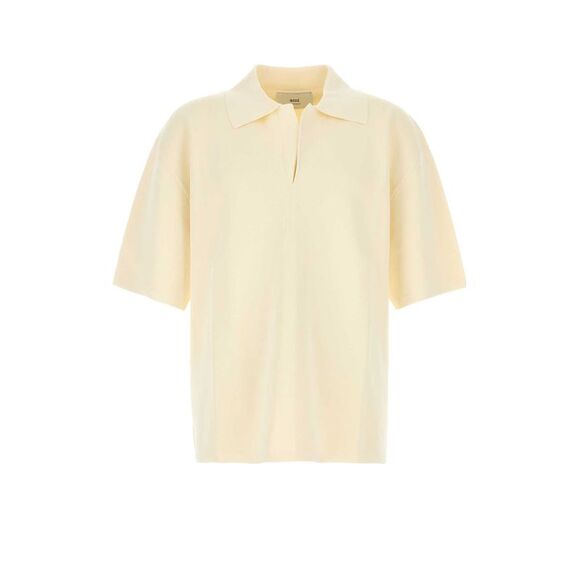 Ami Men Cream Viscose Blend Oversize Polo Shirt